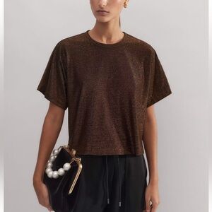 ME+EM Metallic Brown Short Sleeve Top